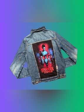 Handmade, Upcycled Stranger Things Denim Jacket Size XS for Men